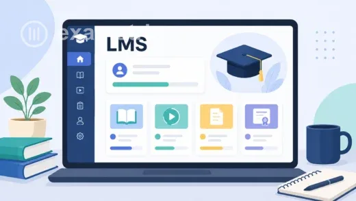 Notebook com painel do sistema LMS mostrando cursos, progresso e certificado