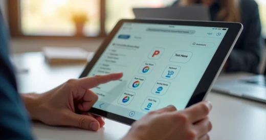 Pessoa acessando avaliação digital em tablet com recursos de acessibilidade visíveis na tela