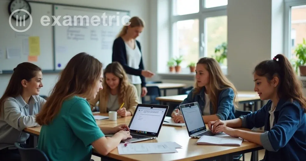 Sala de aula com alunos de perfis variados em atividades diferentes