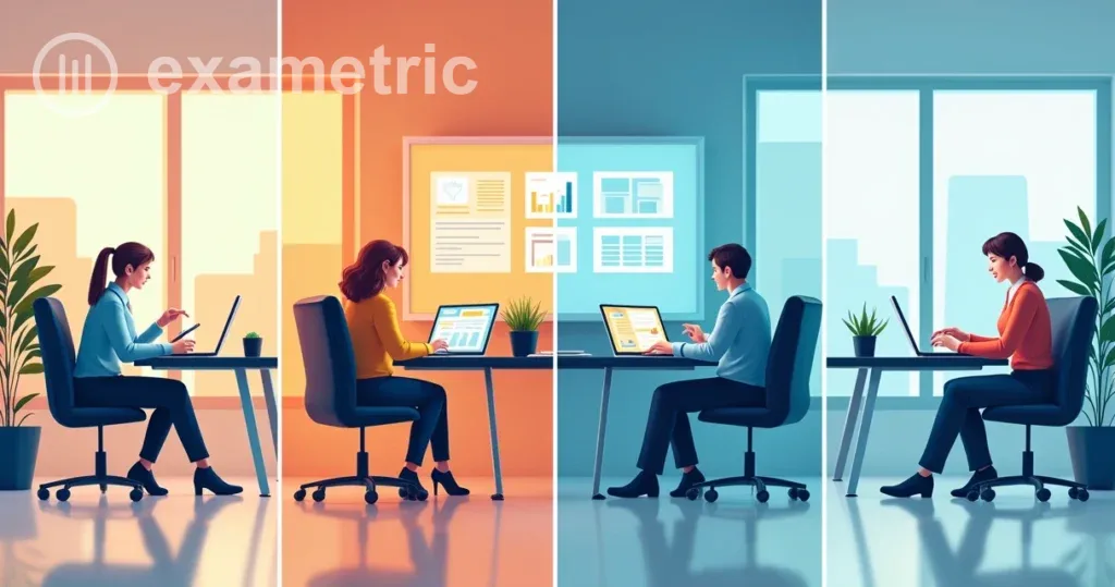 Comparação visual de modos presencial, online, gamificado e híbrido na educação corporativa