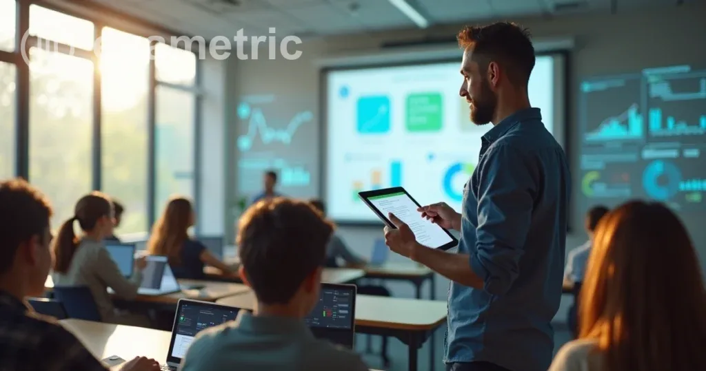 Professor usando tecnologia em sala de aula para fazer avaliações formativas