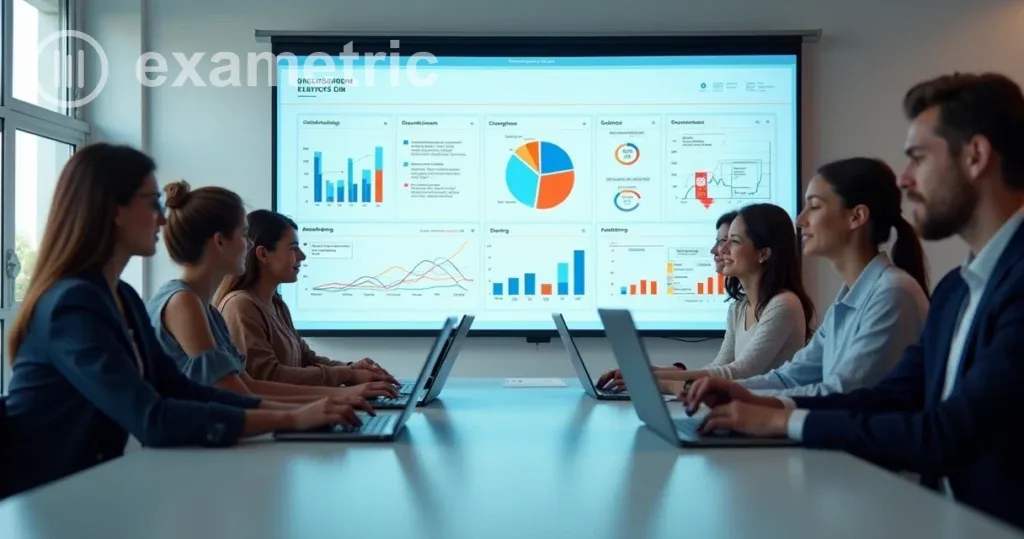 LMS: Sala virtual com pessoas ao redor de computadores conectados.
