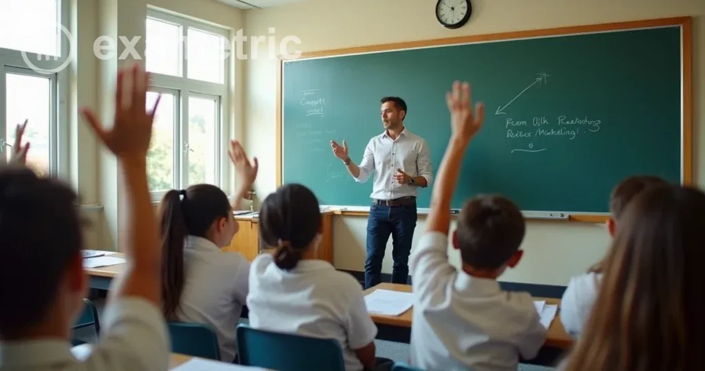 Professor aplicando simulado diagnóstico para alunos em sala