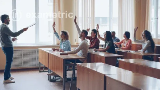 Professor conduz avaliações personalizadas com alunos participando em sala de aula