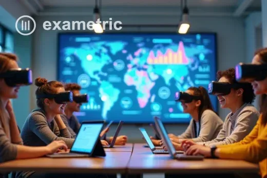 Grupo diverso de estudantes e profissionais aprendendo juntos em espaço moderno com recursos digitais