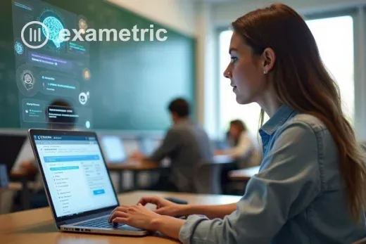 Estudante usando computador realizando prova digital adaptada