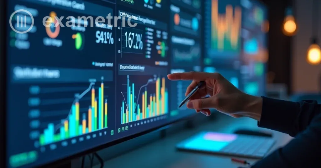 Dashboard de avaliações digitais com gráficos e métricas coloridas na tela