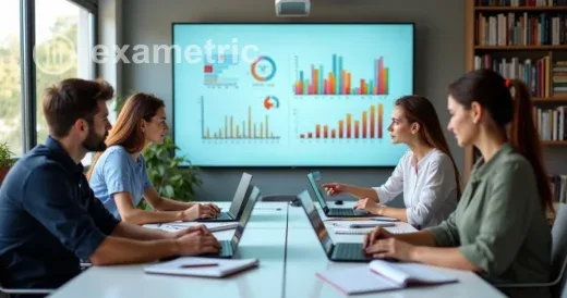 Professores analisando gráficos em sala de reunião