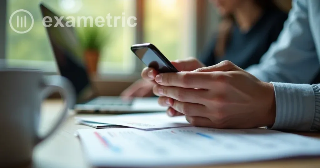 Treinamento corporativo: Funcionário usando microlearning em smartphone durante o trabalho