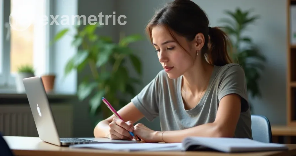 Como diminuir a ansiedade: Aluno concentrado estudando em um caderno em frente ao computador.