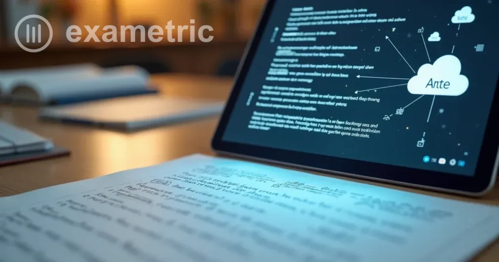 Plágio em provas: Sistema de IA analisando imagem de resposta manuscrita em uma prova.