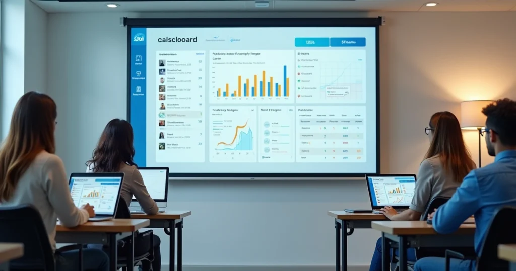 Dashboard escolar com integração de resultados de avaliações online.