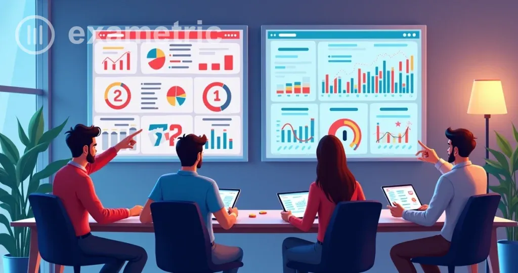 Equipe de RH analisando painel de gamificação e gráficos de feedback em tempo real.