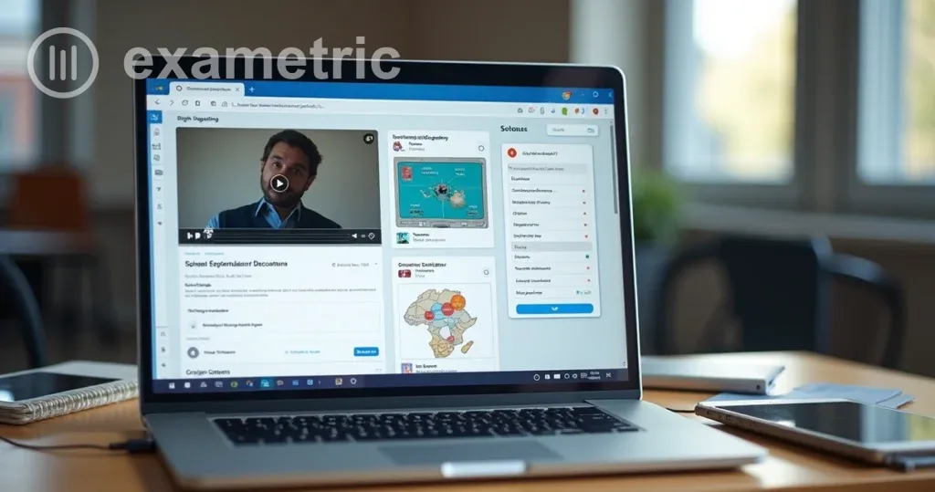 Recursos educacionais abertos como vídeo, texto e simulador em uma tela de avaliação digital.