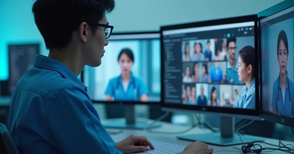 Sala virtual com provas online sendo monitoradas por vídeo.