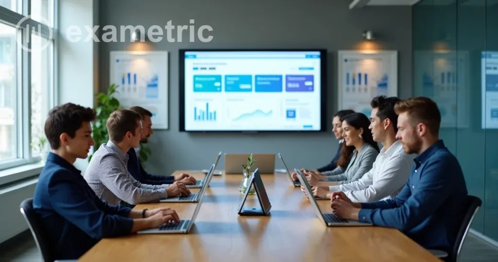 Microlearning: Colaboradores em um ambiente de escritório assistindo a vídeos curtos em tablets e smartphones, com anotações à mão e copos com café sobre a mesa.