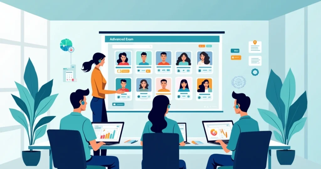 Avaliadores em treinamento para uso de proctoring em ambiente digital.