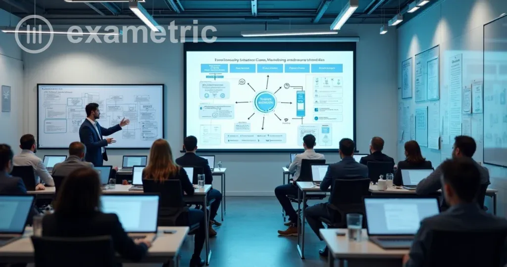 Profissionais de TI participando de treinamento sobre integração de sistemas.