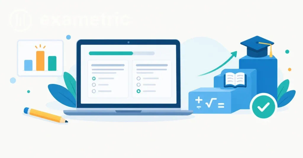 Notebook com prova online e degraus até um capelo, como na prova de nivelamento